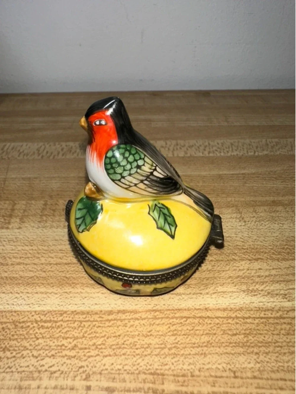 Vintage Porcelain Bird Hinged Trinket Jewelry Box